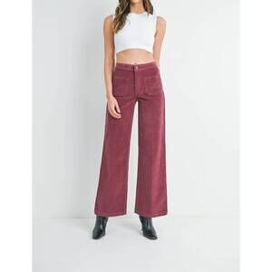 NEW JBD. corduroy mini patch pocket wide leg pants in dk burgundy